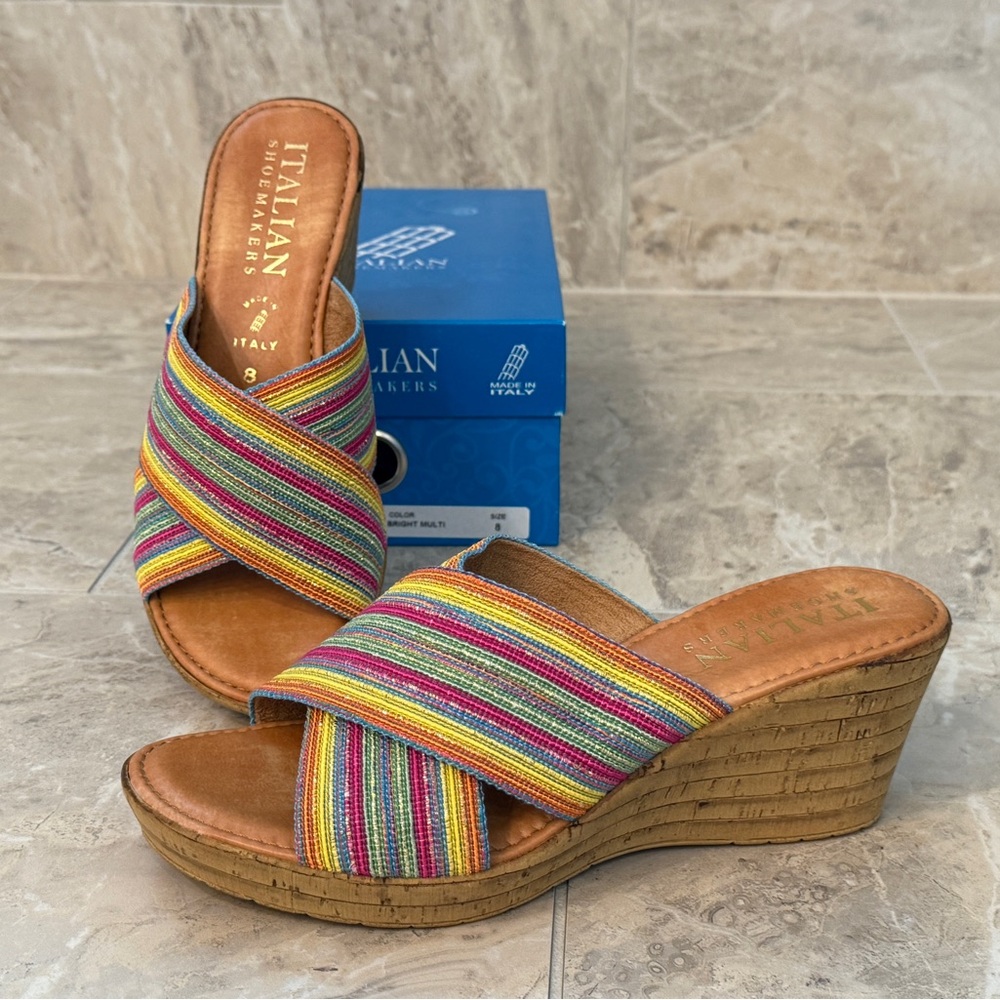 Italian Shoemakers Multi-Color Everly Wedge Sandal, Size 8 - New In Box!